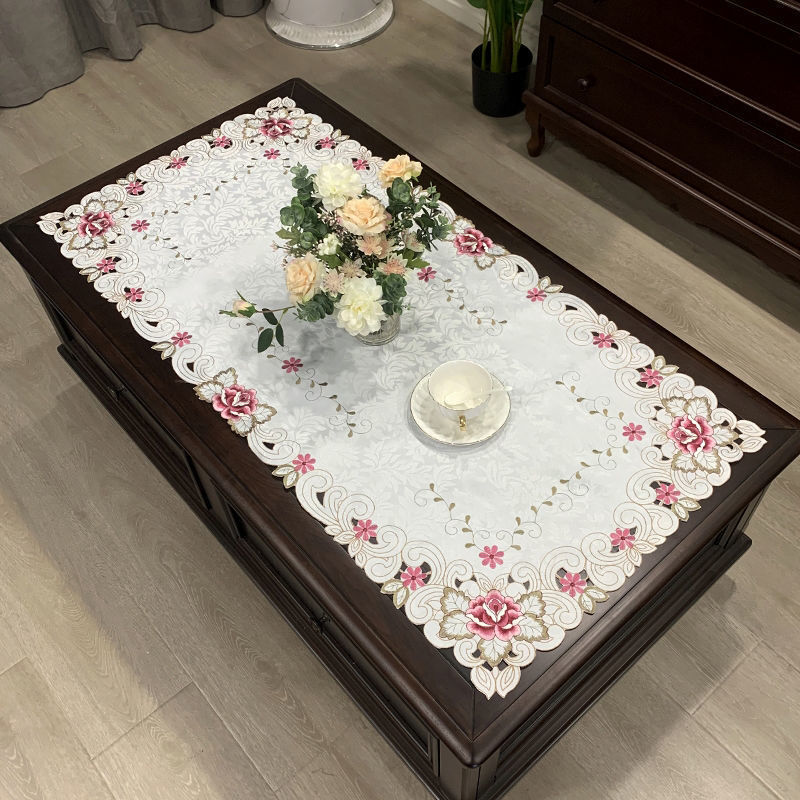 欧式茶几桌布长方形防尘茶几垫西餐桌布绣花盖布布艺桌垫防烫台布