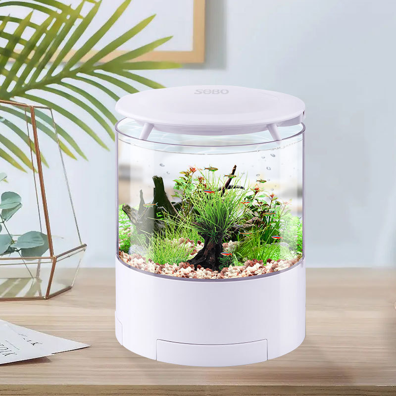 玻璃桌面鱼缸迷你生态水族箱客厅办公免换水自循环小型创意金鱼缸