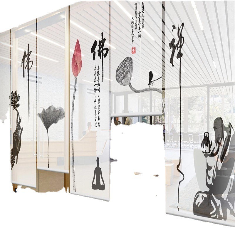 水墨画卷帘窗帘图案客厅拉帘软隔断挂帘悬挂山水画布装饰半透屏风