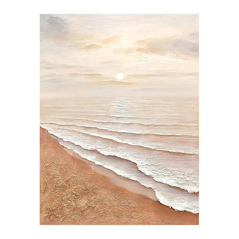 侘寂风纯手绘油画沙滩风景手工装饰画抽象客厅玄关挂画肌理画定制