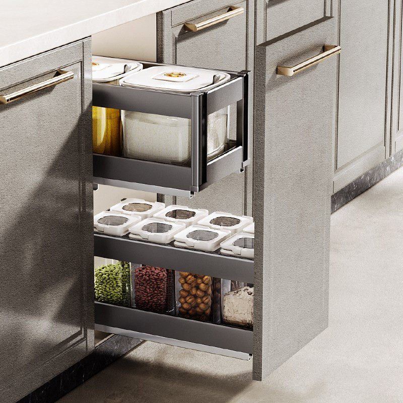 A12厨房米桶拉篮铝合金橱柜嵌入式抽屉式内置米箱米面箱双层收纳,家装主材,拉篮,淘宝优惠券,粉丝福利购,淘宝优惠卷