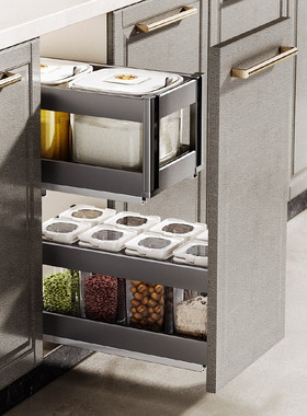 A12厨房米桶拉篮铝合金橱柜嵌入式抽屉式内置米箱米面箱双层收纳