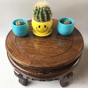 红木花架花瓶底座架鸡翅木圆形盆景实木花几摆件鱼缸架底座批发