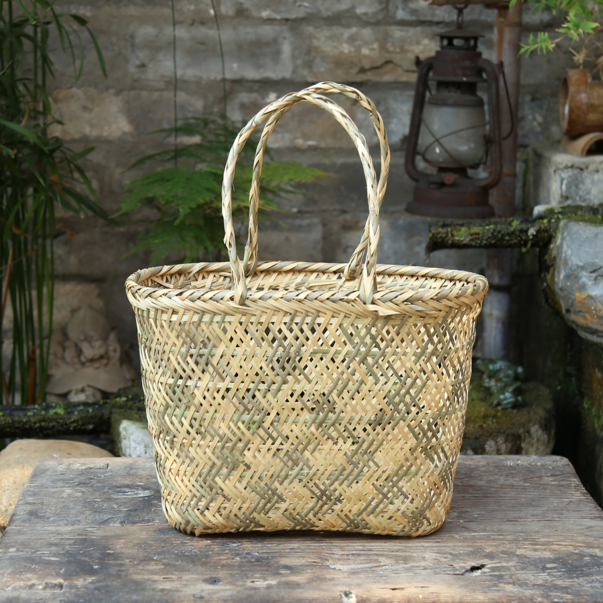 q683露营野餐篮手提收纳便携篮鸡蛋篮子包手工竹编老式手提买