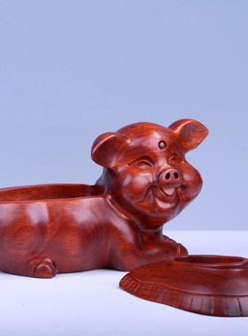 十二生肖猪年摆饰天然非洲花梨木制抽纸巾盒新款猪工艺品logo