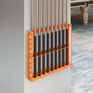 壁挂式台球杆架金属多孔球杆放置架墙壁式桌球公杆球室收纳展示架