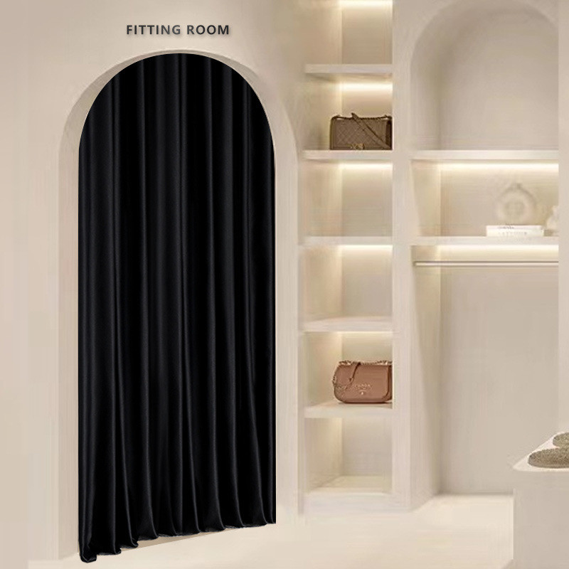 2023年流行色黑色门帘服装店试衣间门帘丝绒窗帘女装店更衣帘