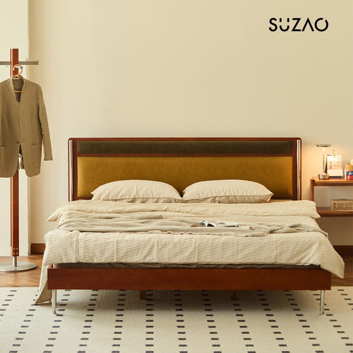 愫造木作复古樱桃木床1.5米小户型主次卧床实木1.8m双人齐边床