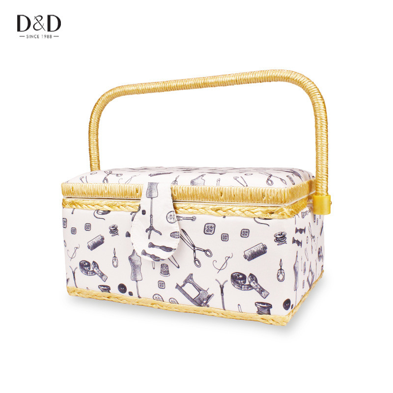 新款套装手工编织工具针线钩针diy收纳盒a款印花毛线针线篮可插针