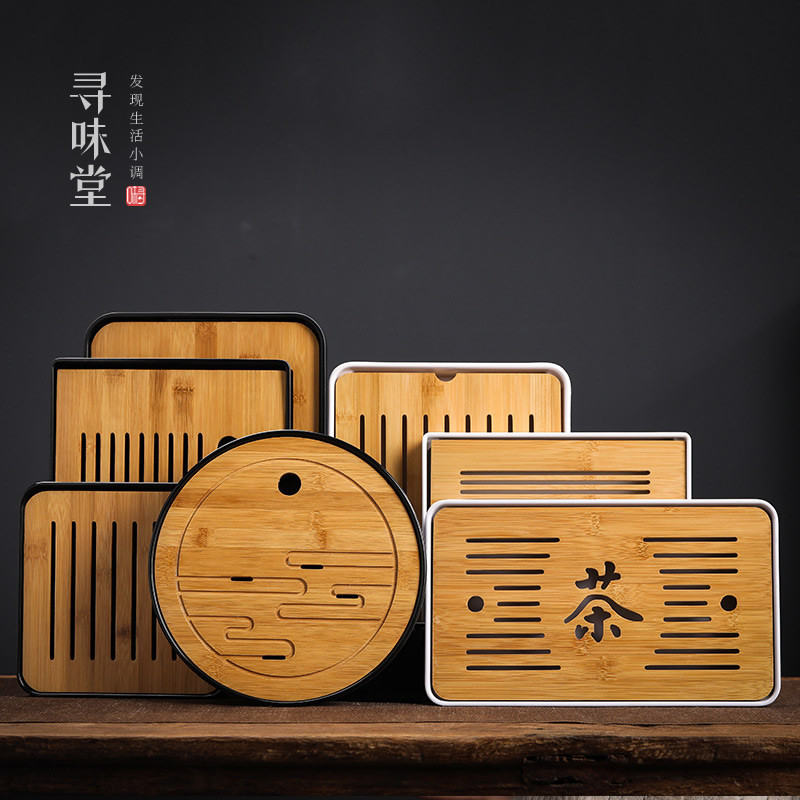 竹制茶盘 干泡盘｜小清新加厚密胺树脂小号大号储水功夫茶具托盘