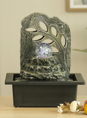 树脂带球循环流水摆件室内家居客厅书房电视柜新款工艺装饰品