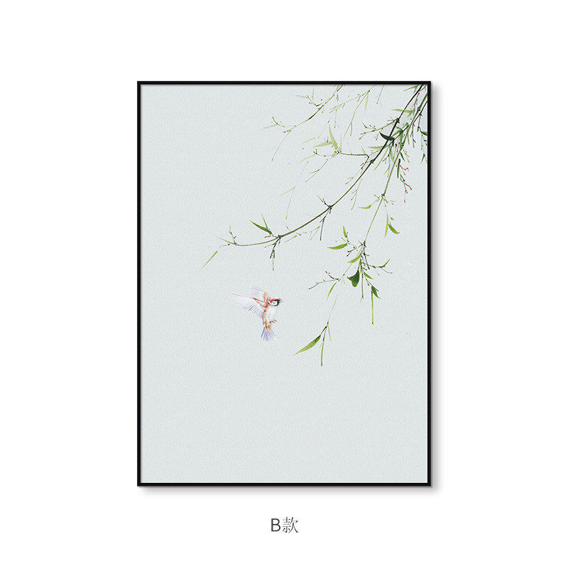 纯手绘油画新中式茶室入户挂画竹子禅意花鸟玄关装饰画书房艺术画