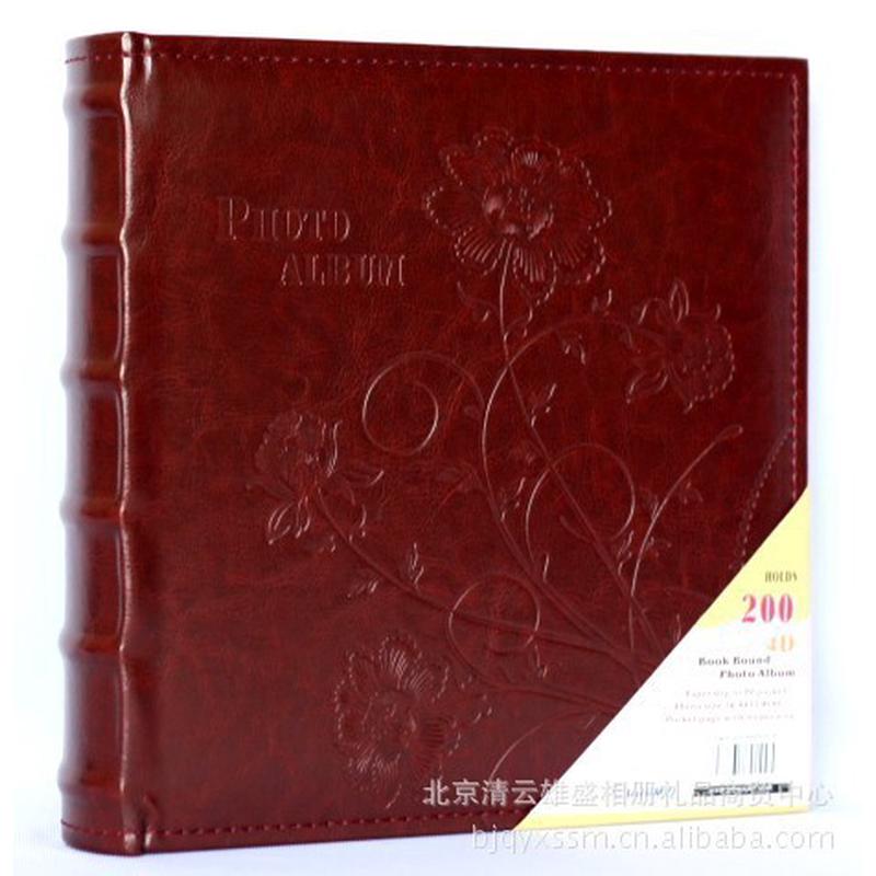 仿皮高档pu皮面压花4d200张纸芯带记事大相册6寸影集可记事