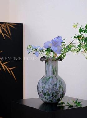 中古风复古大理石琉璃斑点问花瓶法式手工创意彩色家居软装饰摆件