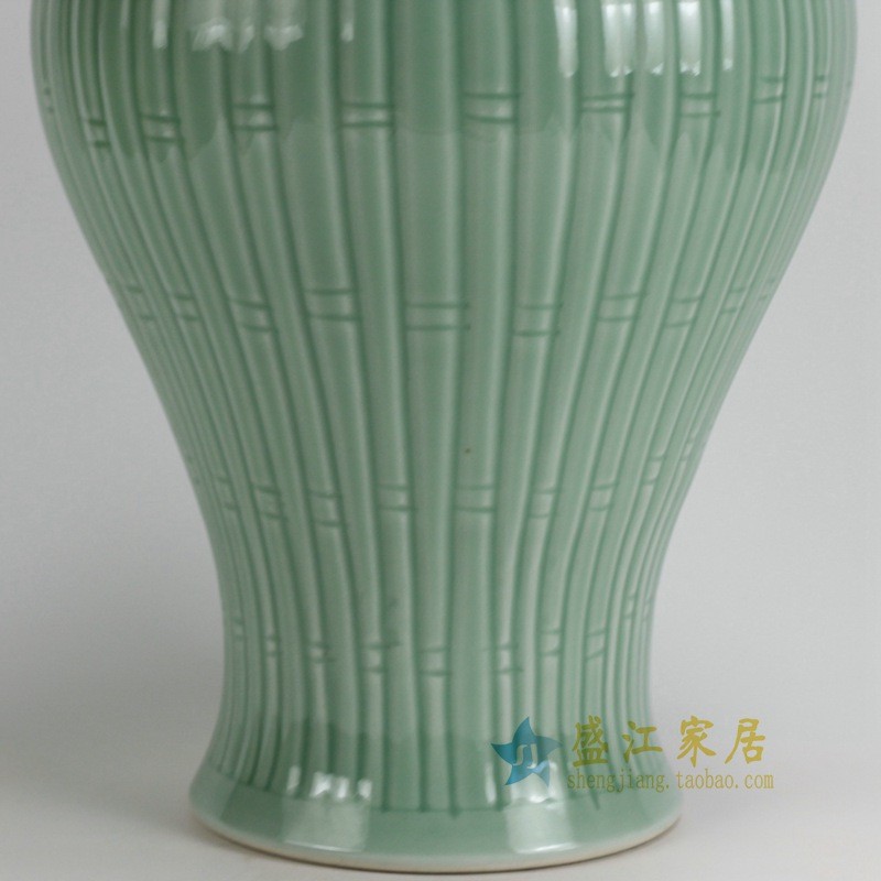 棱陶瓷器高温颜色釉雕刻影清豆绿瓜景德镇花瓶梅瓶手工摆件