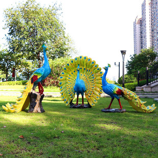 热销户外玻璃钢小品开屏孔雀雕塑公园景区草坪售楼处鸟类景观仿真