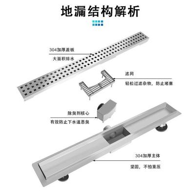热销跨境304侧地漏方块冲孔欧系不锈钢排地漏浴室酒店长条形防堵
