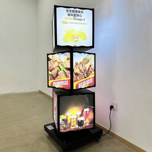 新款立式软膜旋转灯箱招牌移动防水户外广告牌四面多层落地展示牌