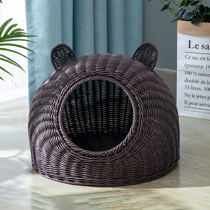 藤编猫窝四季通用半封闭式透气可水洗猫咪窝手工编织大型夏季凉窝