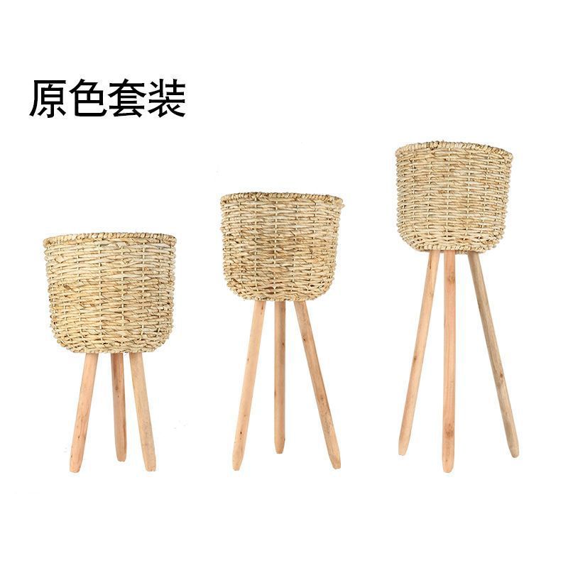 编织花盆欧式落地花架花篮藤编田园花器木质摆件家居客厅装饰厂家