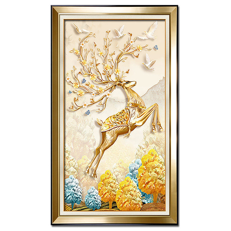 欧式玄关装饰画美式风格入户走廊过道竖版挂画书房大气壁画麋鹿图片