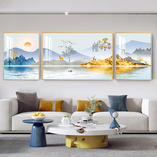 新屋热销三联画客厅装饰画墙壁背景画轻奢房间挂画晶瓷画