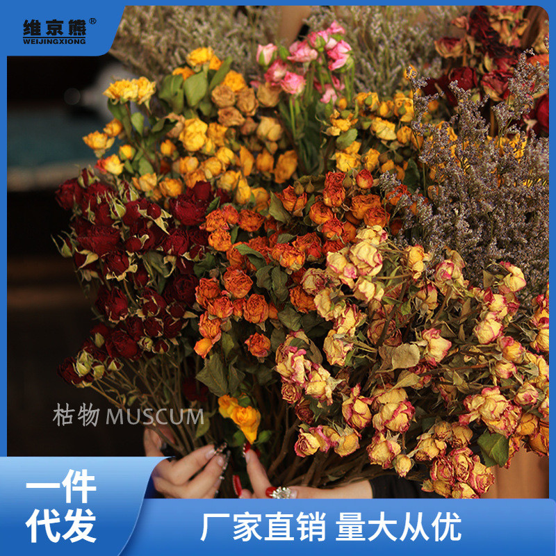 干花花束多头玫瑰风干真花毕业拍照复古客厅装饰摆件天然家居凌之