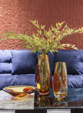 热销晶淳 祖母绿中式装饰品客厅餐桌摆件 家居样板间玻璃花瓶琉璃