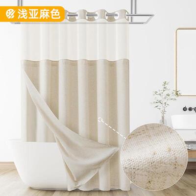 hookless帘大环仿亚麻浴帘大扣双层浴帘带内双层可拆卸防水浴帘