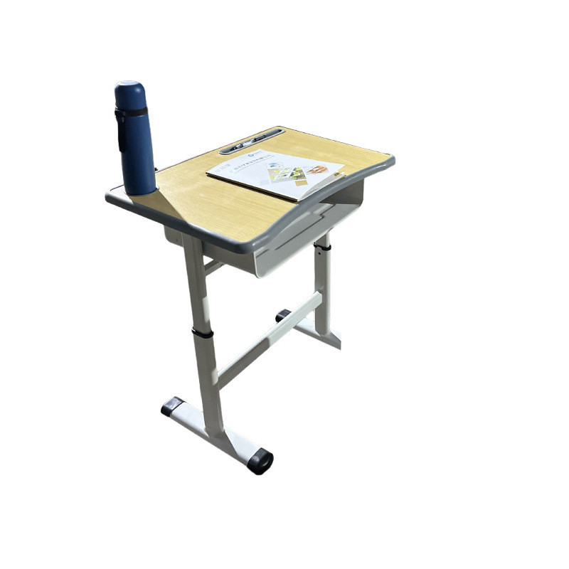 手摇升降学习书桌浅木色补习班培训机构课桌椅学生上课单人套装
