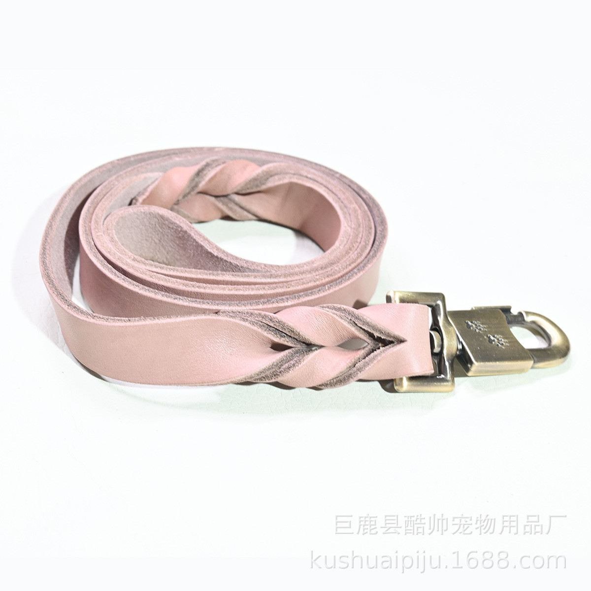 宠物缝线铜钩锁钩牛皮牵引绳德牧项圈牵引带边牧犬用宠物用品
