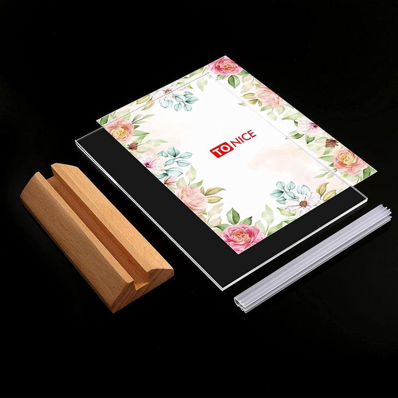 T型亚克力榉木台卡双面木质底座台签展示菜单餐饮牌A4