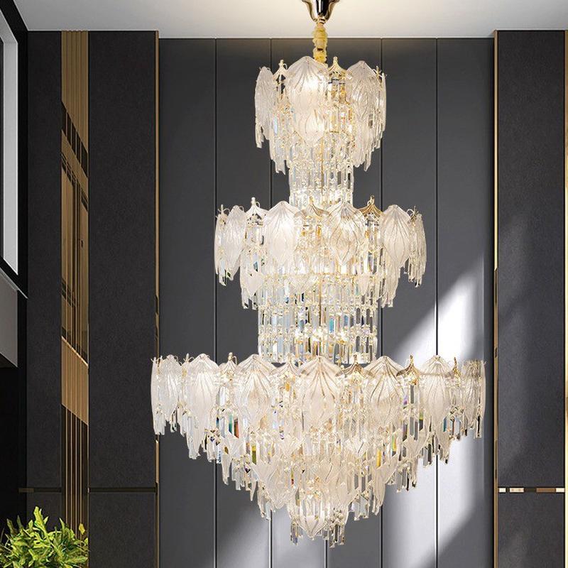 复式楼水晶灯客厅灯吊灯欧式别墅大轻奢后现代楼中楼大厅楼梯灯