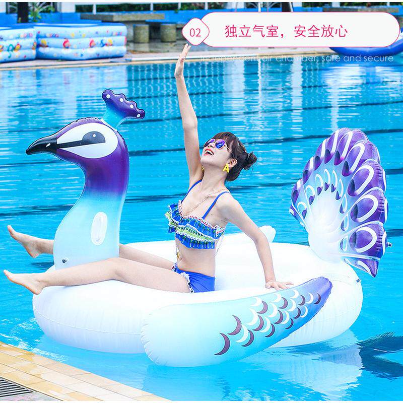 蓝色孔雀浮排人充气游泳圈浮床水上运动用品现货充气浮排成批发