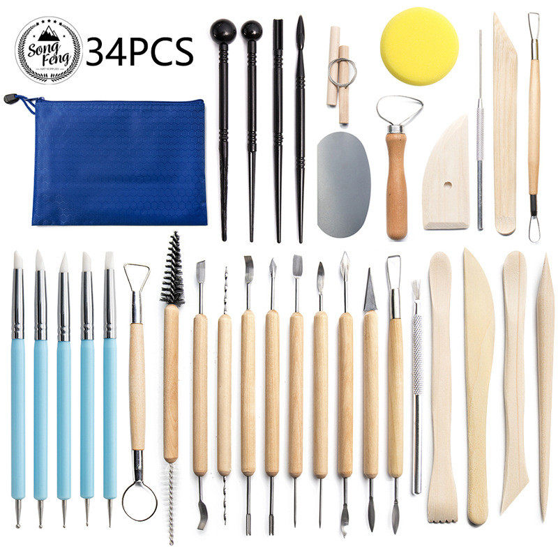 陶泥工具34件套装泥塑粘土硅胶点钻笔雕刻刀陶艺工具七本针,文具电教/文化用品/商务用品,文创/手作/文化用品,淘宝优惠券,粉丝福利购,淘宝优惠卷