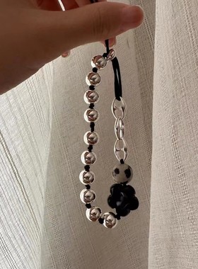 s925纯银串珠手链饰品女新中式手串简约手工款抽拉黑玛瑙花花手饰