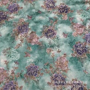 手工diy牡丹花新中式服装面料网红爆款棉服蝶恋花箱包装饰布料