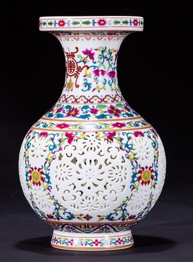 景德镇陶瓷器镂空小花瓶青花瓷插花装饰品中式家居酒柜博古架摆件