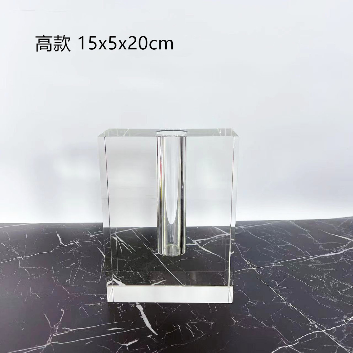 现代简约欧式透明水晶玻璃方块花器花瓶花插摆件样板房饰品售楼处