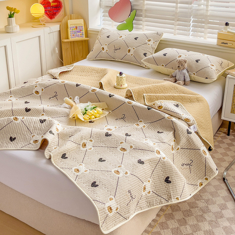 四季通用韩系印花夹棉床盖宿舍单人可机洗亲肤卧室床上用品
