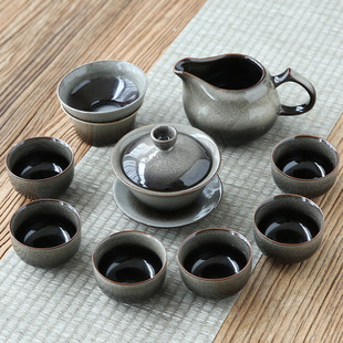 家用客厅轻奢陶瓷办公室会客泡茶壶茶杯盖碗整套 窑变功夫茶具套装