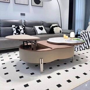 新款2024微晶石茶几客厅升降旋转设计师皮茶几小户型家用创意马鞍