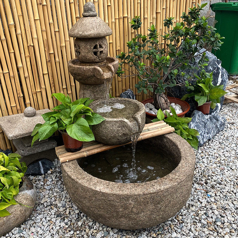 石头盆老石槽鱼缸阳台水景旧水槽日式庭院造景户外流水摆件组合