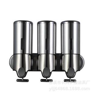 不锈钢三头手动皂液器宾馆酒店免打孔安装洗手液瓶皂液盒ah-30