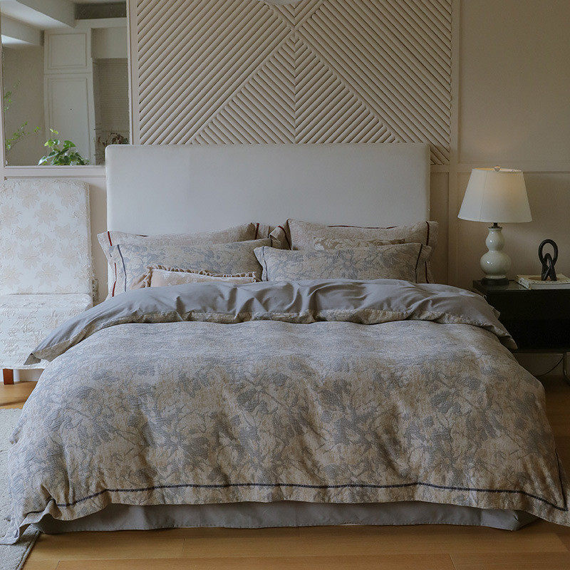 秋冬高级感复古风100s提花磨毛四件套立体浮雕全棉被套床品蓝咖色,床上用品,床品套件/四件套/多件套,淘宝优惠券,粉丝福利购,淘宝优惠卷