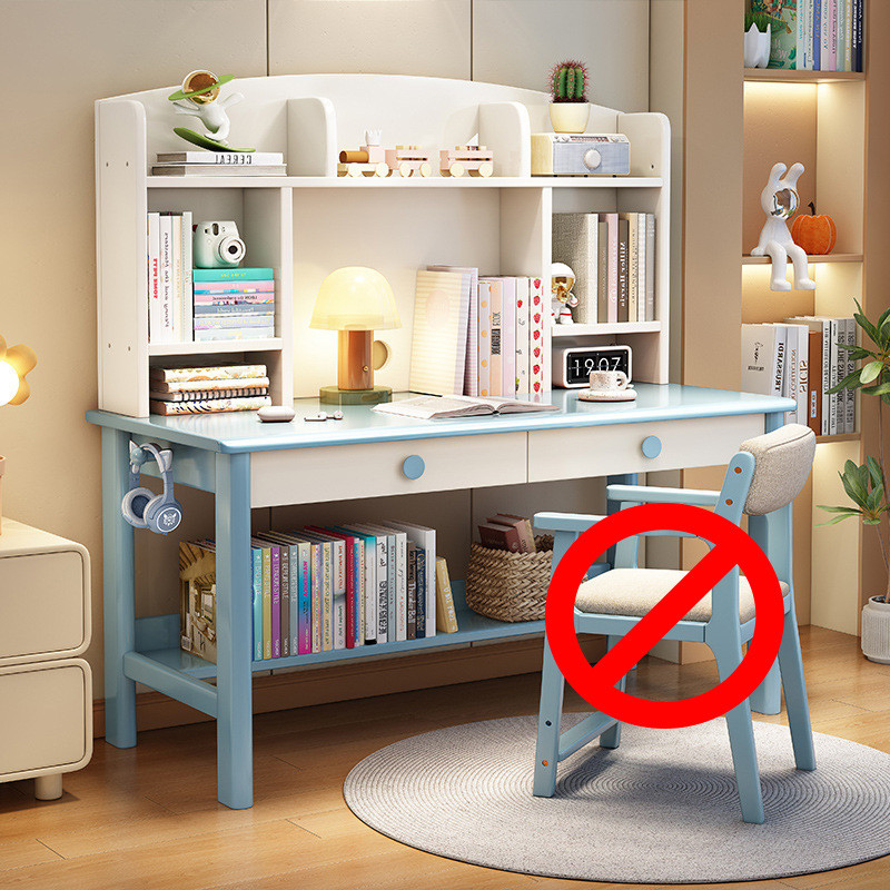 儿童学习桌卧室电脑桌书架一体书桌家用中小学生写字课桌椅套装带
