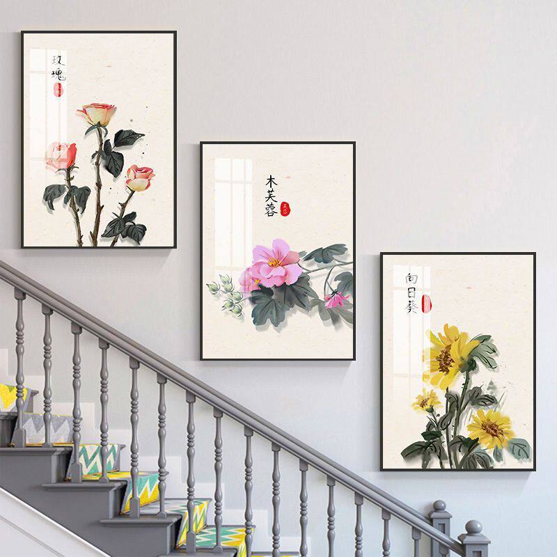 zy楼梯过道画墙壁画挂画客厅三联壁画客厅装饰画中式沙发背景墙壁
