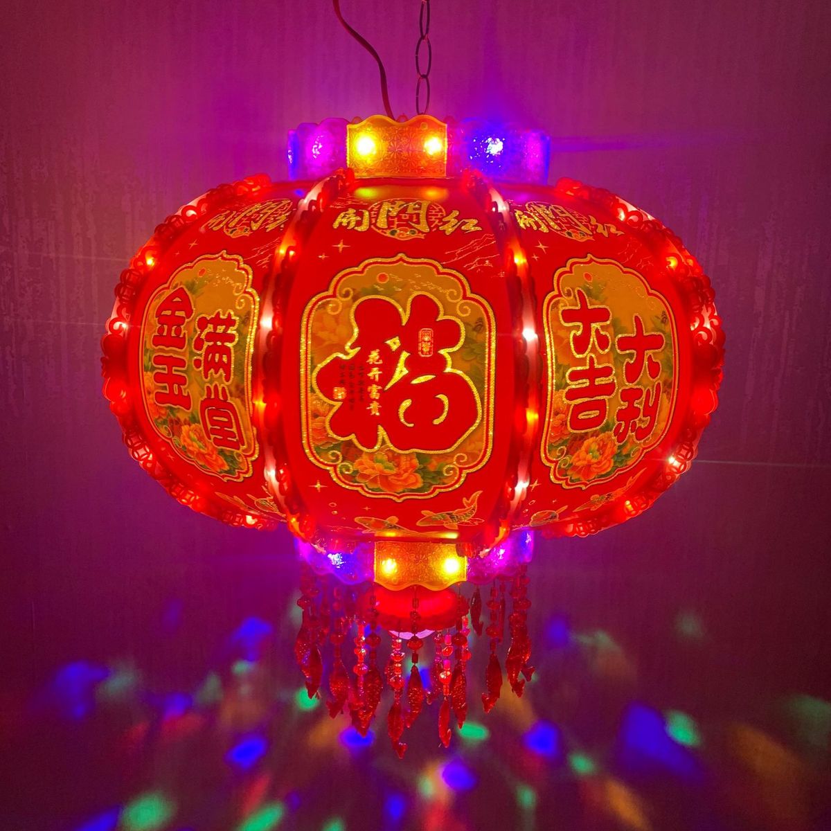 新款结婚旋转走马灯笼led过年七彩乔迁挂阳台发光旋转福大红灯笼