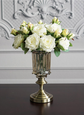 欧式古典轻奢玻璃花瓶摆件客厅高档高级感餐桌复古插花家居装饰品