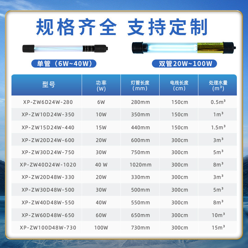 鱼池消毒灯浸没式紫外线鱼缸杀菌灯管除藻水族箱灭菌灯水处理uv灯